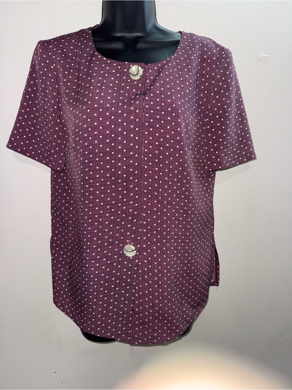 Womens Plum Polka Dot Short Sleeve Blouse
